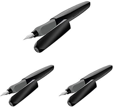 Pelikan Twist 946806 Fountain Pen in Folding Box, Universal for Right and Left Handers with M Nib, Black, 3er Pack