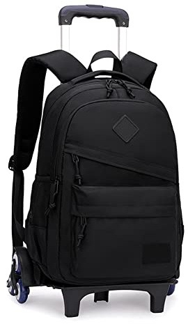 ANSIEDIO Jungen Trolley Schultaschen Rucksack Kinder Rollen Schulrucksack Schüler Schultasche Rollenreisetasche Sportrucksack (Schwarz)