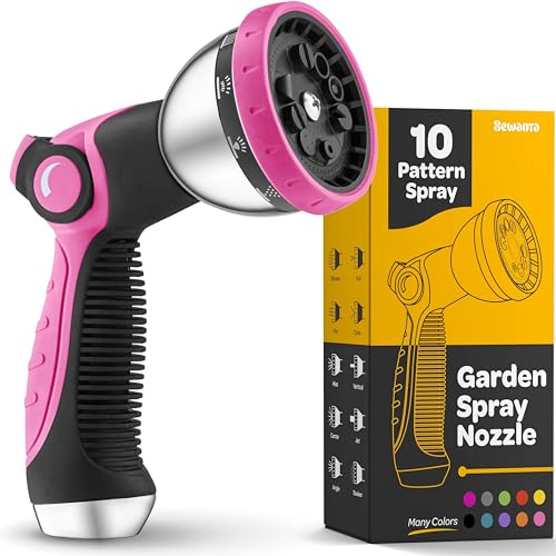 Hose Nozzle [Pink] Heavy Duty Hose Sprayer With 10 Adjustable Watering Patterns. Thumb Control Design, Comfortable Ergonomic Grip, Garden Hose Nozzle for Watering Plants & Lawns/Fun showers/Cleaning