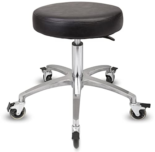 Staboos Rollhocker bis 160 kg - Premium Sitz rund - Praxishocker (Premium Rollen mit Bremse) Drehhocker höhenverstellbar (50 cm bis 65 cm) Rundsitz
