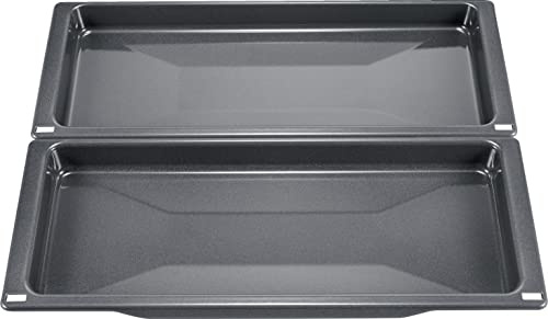 Siemens schmale Universalpfanne 39 x 455 x 188 mm HZ530000 | Stahl emailliert, Spülmaschinengeeignet, Zwei schmale Universalpfannen, Passt in einen Backofen (60 cm)