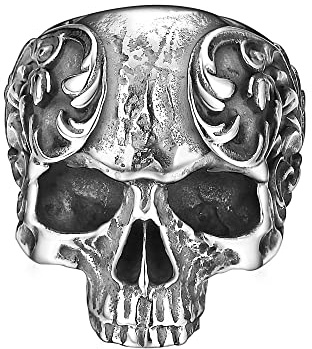 Dochais Schmuck Vintage Punk Totenkopf Schädel Ringe,Skull Ring aus Edelstahl,Freundschaftsring Partnerring,Silber Herren Ring für Halloween Biker Rocker (Silber, 64)