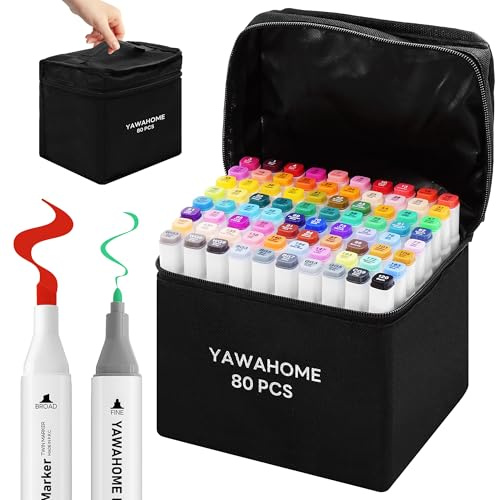 Alkohol Marker 80 Set - Alcohol Markers Doppel Tip Colouring Marker Pens, Kunstmarker Zum Zeichnen Graffiti Ausmalen, Manga IIlustration Malen - Coloring Pens Für Erwachsene Kinder Twin Stifte Set