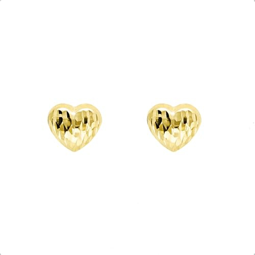 forme di Lucchetta - Orecchini Donna Oro Cuore Anatomico Bombato in Giallo 14 carati effetto Diamantato