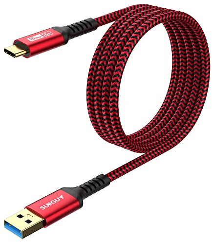 SUNGUY USB C Kabel, USB-C auf USB 10Gbps Typ C Kabel und Nylon geflochtenes Datenkabel Typ-C kompatibel mit iPhone 17/16/15 Pro Max, Galaxy S25 S24 S23, Android Auto - 1.5m, Rot, 1Packung