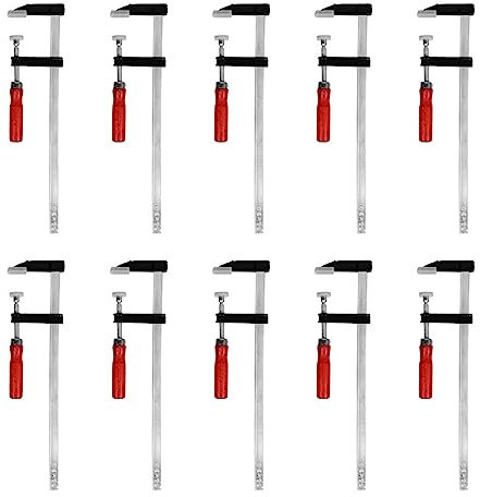 Schraubzwingen, Profi Schraub-Zwinge Set mit 10-Komponentengriff 50x200 / 50x300, Spann-Weite 150 mm, Spanntiefe 50 mm, Spannbacken aus Temperguss-Stahl, Schraubzwenge mit Hohlprofilschiene (50x300)