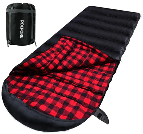 Poepore Schlafsack Outdoor Winter für Erwachsene Extra Breit 3-4 Jahreszeiten XXL Schlafsäcke Warmer Baumwolle Flanell Deckenschlafsack beim Camping Wandern Abenteuern 230 * 100CM Rot
