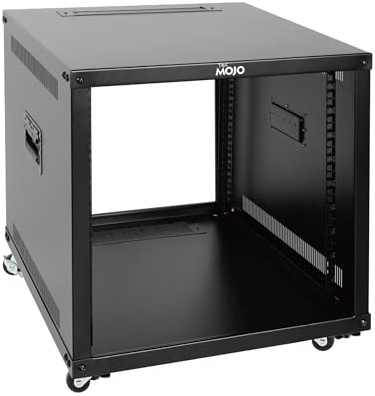 Tecmojo 9U Bärbart rullande nätverkshylla, 4-posters mobilt öppet ram-serverställ med hjul, fristående serverskåp för dator/data/AV/IT-utrustning/nätverksutrustning