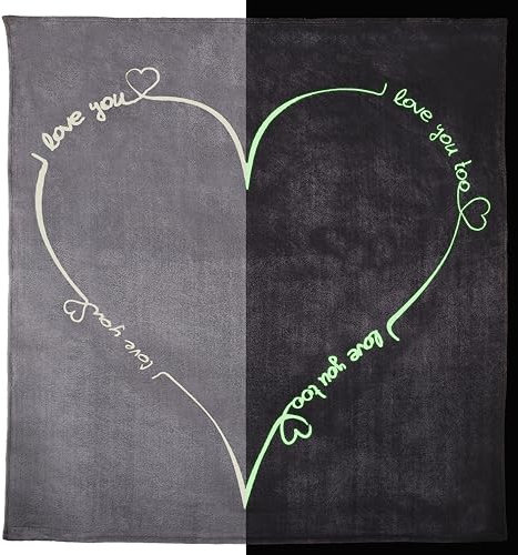 one-home Kuscheldecke Tagesdecke Love You Herz Grau Glow in The Dark Kuschelig Flauschig, Größe:150x200 cm