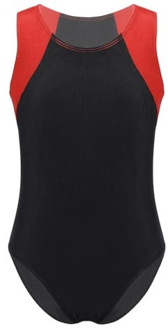 Yeahdor Kinder Jungen Turnanzug Ärmellos Turn-Leotard Gymnastikbody Sportbody Unterhemd Gymnastik Wettkampf Fitness Rot schwarz 170-176