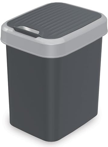 Plana FLIP BIN Mülltonne - mit Öffnung in 2 richtungen - Mülleimer Küche - Abfalleimer Küche mit Deckel (Grau, 12L)