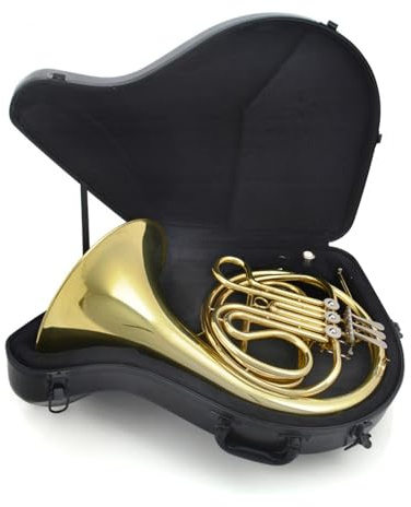 Einreihiges Waldhorn Mit 3 Klappen, Goldfarbenes Waldhorn Aus Messing In F Mit Koffer Und Zubehör Waldhorn-Set