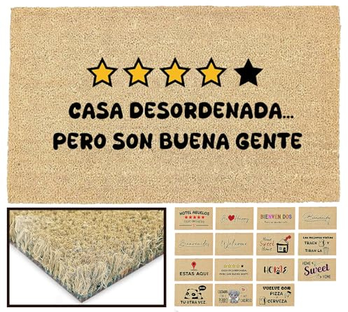 LUCA HOME - Felpudo Entrada casa Original y Divertido de Coco Natural - Felpudo casa desordenada 33x60 - Ideal para Puertas de Exteriores Cubiertas, pasillos y entradas de hogares