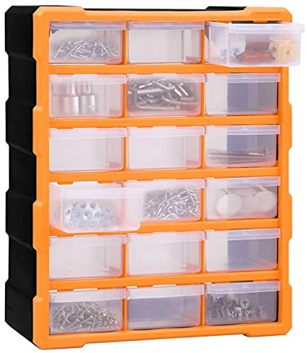 Homgoday Mobile Contenitore con 18 Cassetti Medi 38x16x47 cm, Modulare Cassettiera Porta Viti, Cassetti Scaffale Divisori Organizzatore per Viti, Scaffale per Giocattoli per Cameretta, Soggiorno