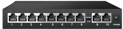 SOEWGAIJI Switch di Rete Gigabit a 10 Porte 10/100/1000Mbps Gigabit a 8 Porte con 2 Porte uplink Switch IEEE 802.3af/at Fast Ethernet