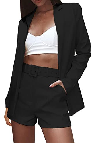 Damen Blazer Anzug Set Einfarbig Zweiteilig Hosenanzug,Taillierte Blazer,Business Outfit Damen Set,Pailletten Blazer,Blazer Damen Jersey,Blazer Puffärmel
