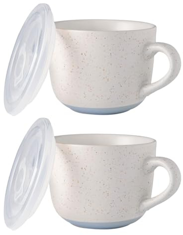 AmorArc Keramik-Suppentassen mit Deckel, 900 ml, große Suppentassen mit Henkel für Kaffee, Müsli, Salat, Nudeln, Tee, Suppenschüsseln, mikrowellen- und spülmaschinenfest, 2er-Set, gesprenkelt außen