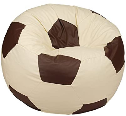 EGATO Sitzkissen Fußball 80cm Durchmesser Entspannender Sitzpouffe in Ballform mit EPS-Perlenfüllung Beige-Schokolade