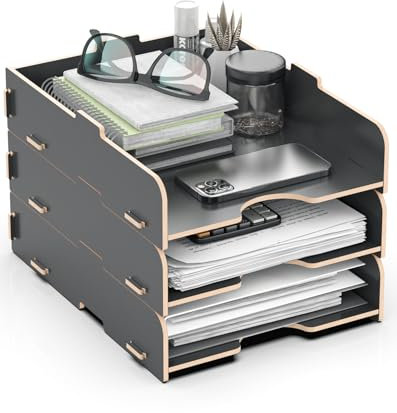 HORRAu Schreibtisch Ablagefächer Stapelbar, Briefablage Holz für Ablage Schreibtisch/Dokumentenablage/Papierablage Aktenablage A4, schwarz