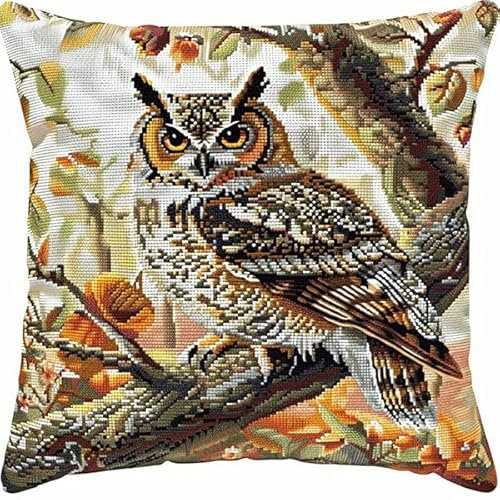 kitphoenix Knüpfkissen Zum Selber Knüpfen Knüpfen Set Knüpfteppiche Set Eule Knüpfkissen Set für Anfänger Erwachsene oder Kinder zum Selber Knüpfen,DIY Knüpfteppich Knüpfpackung 43 X43 Cm