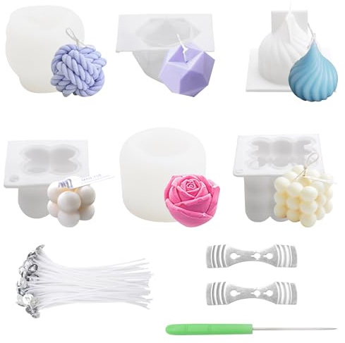 Kerzenform Bubble Kerzen Kit, 6 Stück 3D DIY Silikonform Kerzen-Gießen Formen und Kerzendocht Set, Kerzenformen zum Gießen als Heimdekorationen, Bastel Ornamente, DIY Duftkerze, Seife