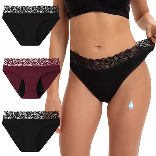INNERSY Period Pants for Women Menstrual Underwear, 14, 2 Black/1 Burgundy