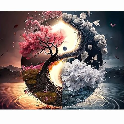Gutluz Pintura por Números de Flores Japonesas en Lienzo - Kit con Pinceles y Pinturas Acrílicas para Adultos 40 x