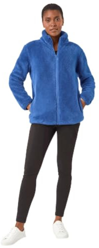 Roman Originals Soft Sherpa Fleece Jacket for Women UK - Ladies Autumn Everyday Winter Holiday Pull-On Comfy Soft Vacation Work Teddy Coat - Royal Blue - Size L