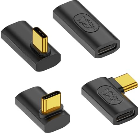 Duttek Adaptador USB C de 90 grados, adaptador USB C hembra a hembra de 240 W y adaptador USB C a USB C en ángulo recto de 40 Gbps, compatible con cable Thunderbolt 4 para Thunderbolt 4 MacBook, Steam
