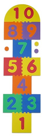 Relaxdays Puzzlematte mit Zahlen, Himmel & Hölle Kindermatte, Hüpfkästchen Spielmatte, schadstofffrei, Schaumstoff, bunt