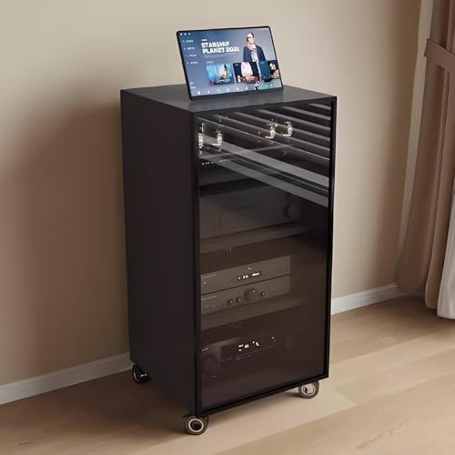 Soporte multimedia AV móvil de 1, 2 o 3 niveles. Torre de audio en rack con estantes ajustables. Con puertas de vidrio templado. Soporte multimedia estéreo multifuncional. Reproductor de CD para DJ/