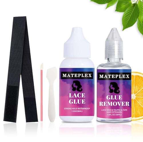 Wig Glue for Front Lace Wigs and Remover Set, Invisible Waterproof Quick Drying Super Hold Hair Bonding Glue & Tape in Extension Remover Set for Poly Hairpieces
