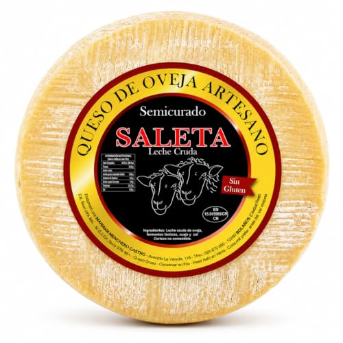 SALETA® Queso Artesano de Oveja Semicurado Entero (1,3 Kg) | Queso Semicurado | Sin Conservantes ni Aditivos | Leche cruda de oveja, cuajo y sal | Queso Gourmet