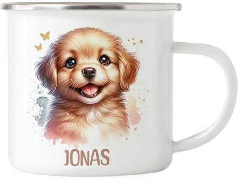 Kiddle-Design Kindertasse mit Namen Personalisiert, Personalisierte Tasse Kinder mit Waschbär, Namenstasse Waschbärtasse, Kinderbecher als Geschenk zur Taufe, Geburt Weihnachten - Emaille Tasse