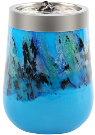 VOREEN Indoor Water Feature Handmade Glass – Blue Tabletop Water Fountain with LED Light – Artisan Glass Indoor Fountains Powered by USB for Home, Spa, Office Relaxation