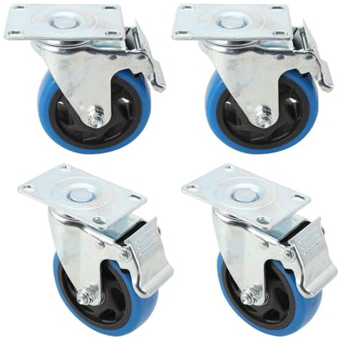 Lfhelper Transportrollen Lenkrolle 4 Stück, 100mm Lenkrolle mit Bremse 360° Schwerlastrollen Möbelrollen, 480KG Tragfähigkeit (120kg pro Rollen), Blau