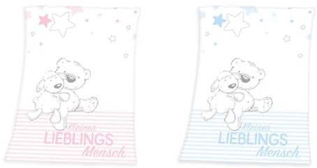 Herding babybest Lieblingsmensch Microfaser-Flauschdecken-Set, 75 x 100 cm, Polyester, Rosa + Blau, 2-teilig
