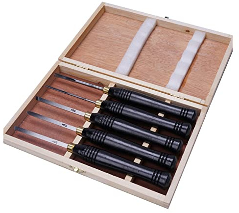 Juego de 5 unidades de cinceles de torno HSS, juego de herramientas de torneado for carpintería, cuchillo semicircular de acero de alta velocidad HSS, herramienta de torneado de madera manual para pro