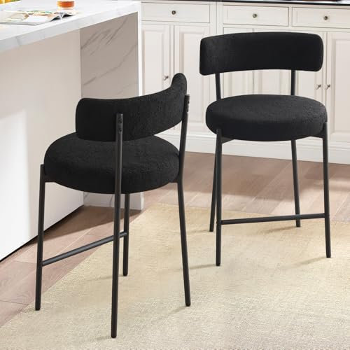Ckaff Barhocker 2er Set, 63.5cm Sitzhöhe Barstuhl Küchenstuhl, Tresenhocker Bistrohocker mit Rückenlehne und Fußstütze, Gepolsterte Küchenhocker Esszimmerstuhl für Kücheninsel, Bar, Esszimmer, Schwarz