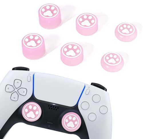 DLseego Thumb Grips for Xbox/PS5/PS4,6PCS Cute Cat Paw Thumbstick Covers,3 Height Enhanced Aiming Precision Silicone Non-Slip Analog Stick Protective Caps,Pink