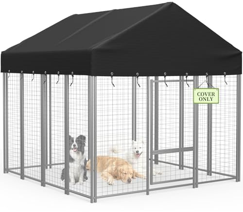 COSHNIBI Outdoor Dog Kennel Roof Cover,Heavy Duty Dog Kennel Replacement Cover,Waterproof UV Resistant Cover for 10' x 10' Dog Cage,Black(Cover Only)