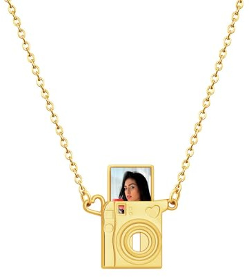 ZqlDDayUP Collar con mini cámara personalizada con foto en el interior, collar con medallón personalizado para foto, regalo conmemorativo para mujeres amantes de la fotografía