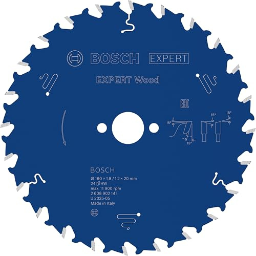 Bosch 1x EXPERT Wood Kreissägeblatt für Handkreissägen (für Weichholz, Hartholz, Ø mm, Professional Zubehör kabelgebundene Handkreissägen)
