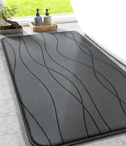 chakme Badezimmerteppich, 50x80cm Dunkelgrau Badematte rutschfest | Memoryschaum Duschvorleger, Waschbar Badvorleger, Wasserabsorbierend Badteppich