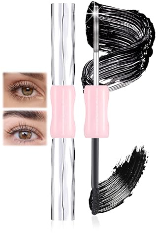 Prreal Double-end Metal Mascara Black, Iron Wand Mascara Waterproof, 3D Curling Eyelash Mascaras Brushless Brush Washable, Smudge Proof, Non-Clumping, Long Eyelashes Iron Eye Makeup