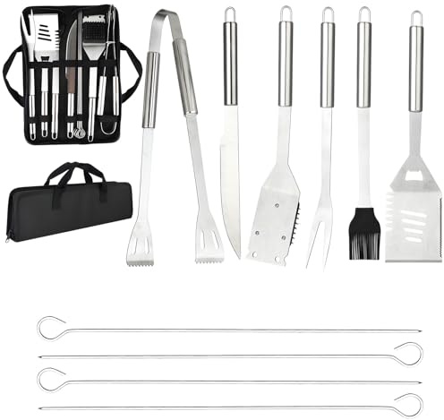 Utensilios Barbacoa Profesional de Acero Inoxidable 10 Piezas, Profesional Kit de Herramientas para Barbacoa con Bolsa Oxford para Camping, Barbacoa en la terraza