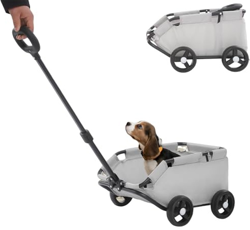 Mini carrito para perros con asa extensible, carrito plegable para gatos mini mascotas con correa de seguridad, cochecito para mascotas, para viajes, hasta 7,5 kg, 86 x 51 x 35 cm (gris)