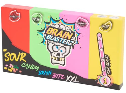 Brain Blasterz XXL Caramelle Acide alla Frutta, Gusti Fragola, Mela, Lampone e Limone, Confezione da 144 Grammi