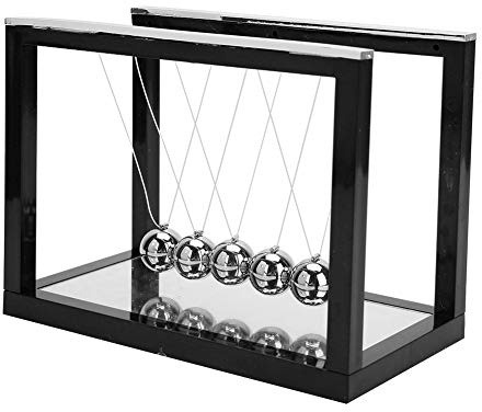 OVAQUIXI Newtons Cradle Balance Balls, Science Physics Pendulum Ball Desktop Decoration Motion Toy with Mirror (Black)