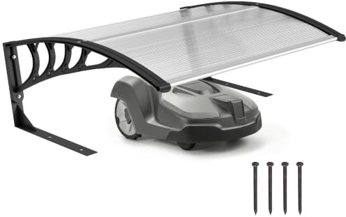 Outsunny Abri pour Tondeuse Robot, Toit de Garage pour Tondeuse, Blanc | Auvent avec Panneaux Alvéolés, Protection contre UV, Pluie et Neige